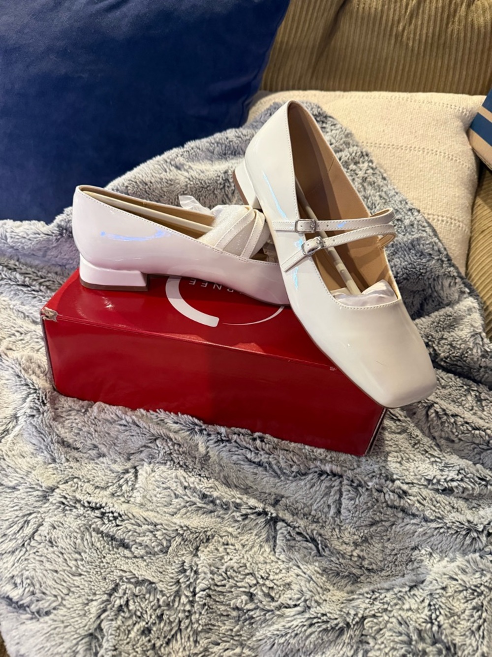 Journee Collection White Patent Mary Jane Flats with Double Strap Detail